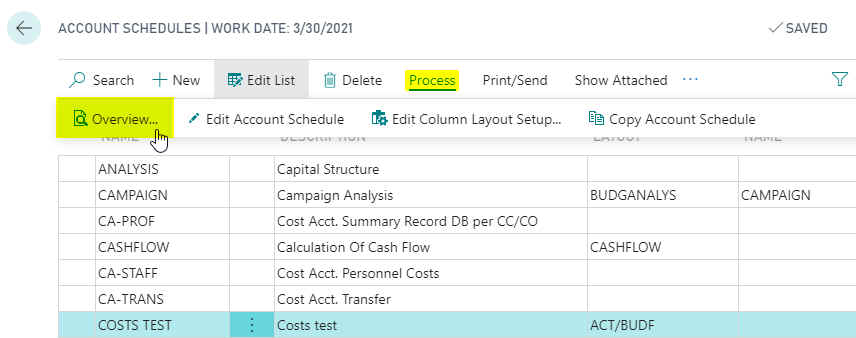 Account Schedule List Page Account Schedule List Page